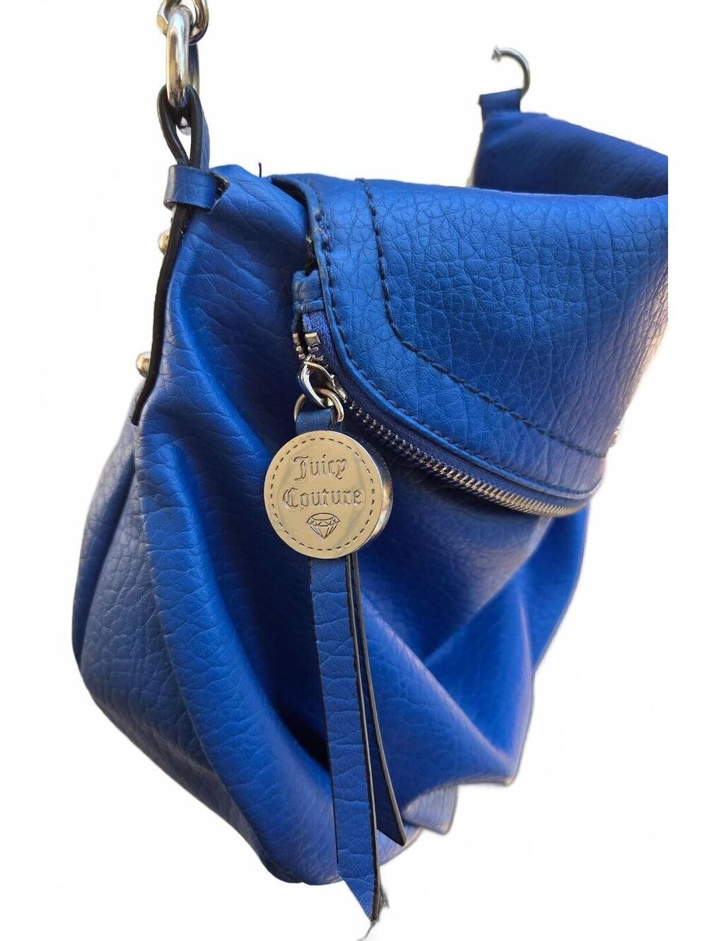 Juicy Couture y2k Blue Faux Leather Chain Crossbody Handbag Flap Shoulder Bag - Picture 2 of 9
